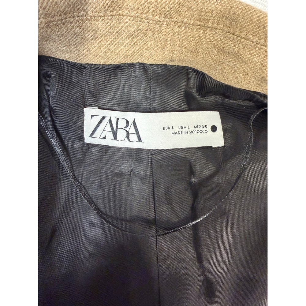 Zara Womens Double Breasted Wool Blend Blazer Tan Brown Size L Peak Lapel - Picture 4 of 8